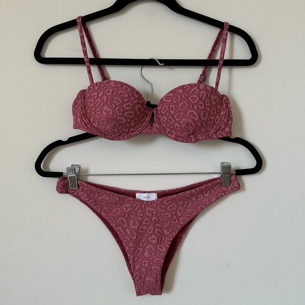 Onia Dalia Textured Leopard Bikini Top & Lily Leopard Bikini Bottom Size S